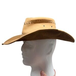 Bullhide Tan Leather Outback Cowboy Hat Studded Woven Band Small Women's